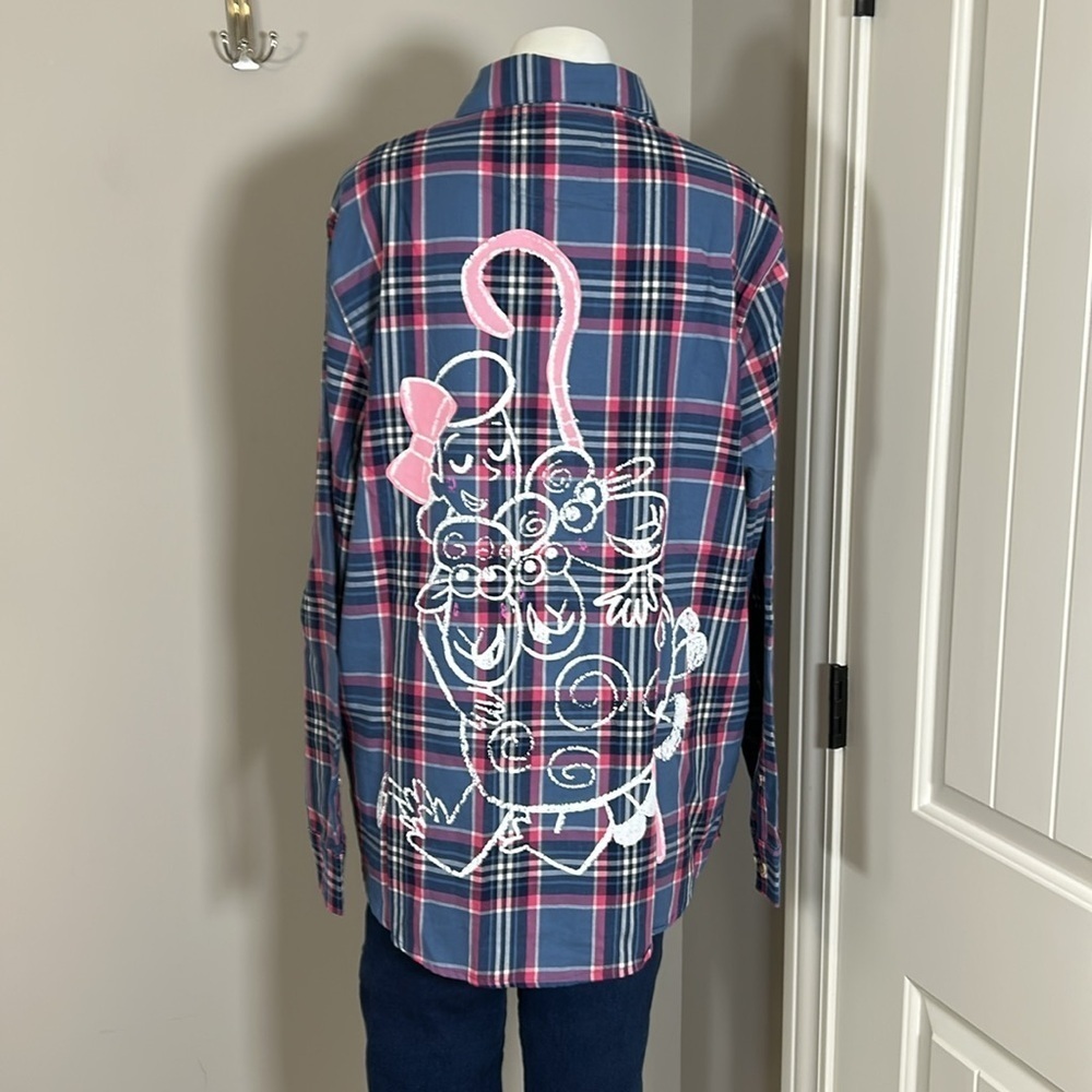 Disney Toy Story 4 Cakeworthy Bo Peep Plaid Flannel Button Up Shirt Top Sz L NEW - Picture 5 of 12